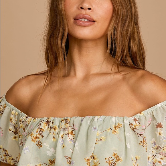 Amazing Moment Mint Green Floral Off-Shoulder Dress - Picture 5 of 5